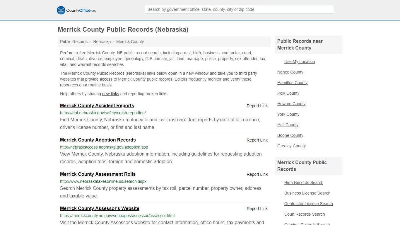 Merrick County Public Records (Nebraska) - County Office